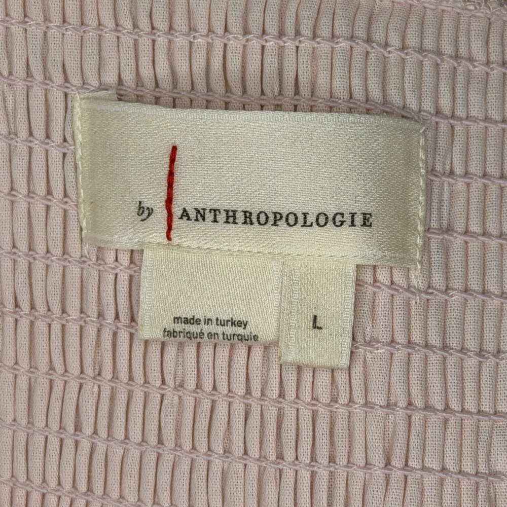 Anthropologie Textured Puff Sleeve Midi Dress Romantic Blush Pink Size L - Picture 7 of 12